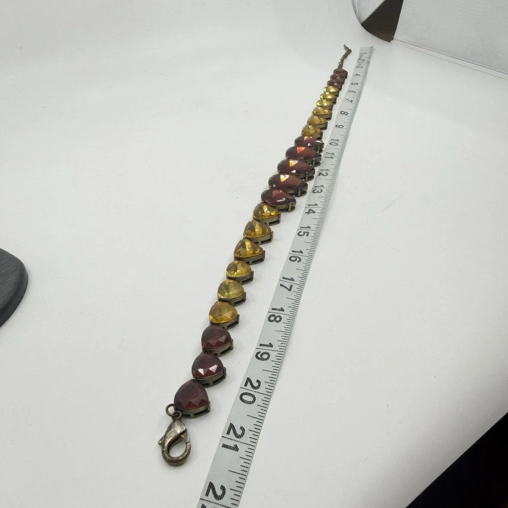 Amber & Gold Tone Red Facet Teardrop Acrylic Antiqued Chunky Statement Necklace